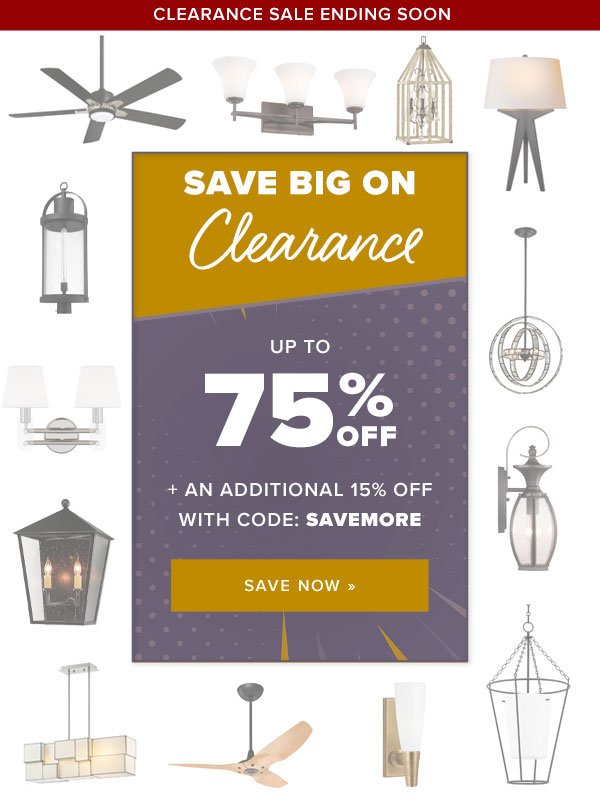 Save up to 75% on clearance items, plus an extra 15% with code SAVEMORE