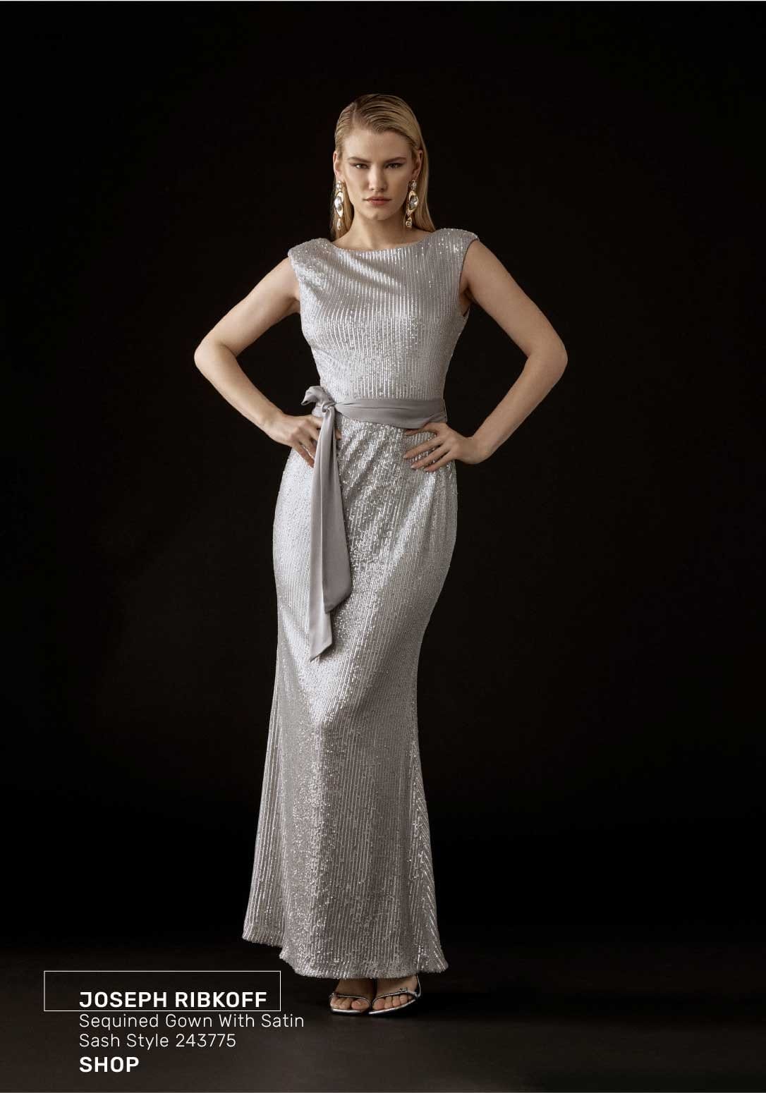 Sequined Gown With Satin Sash Style 243775