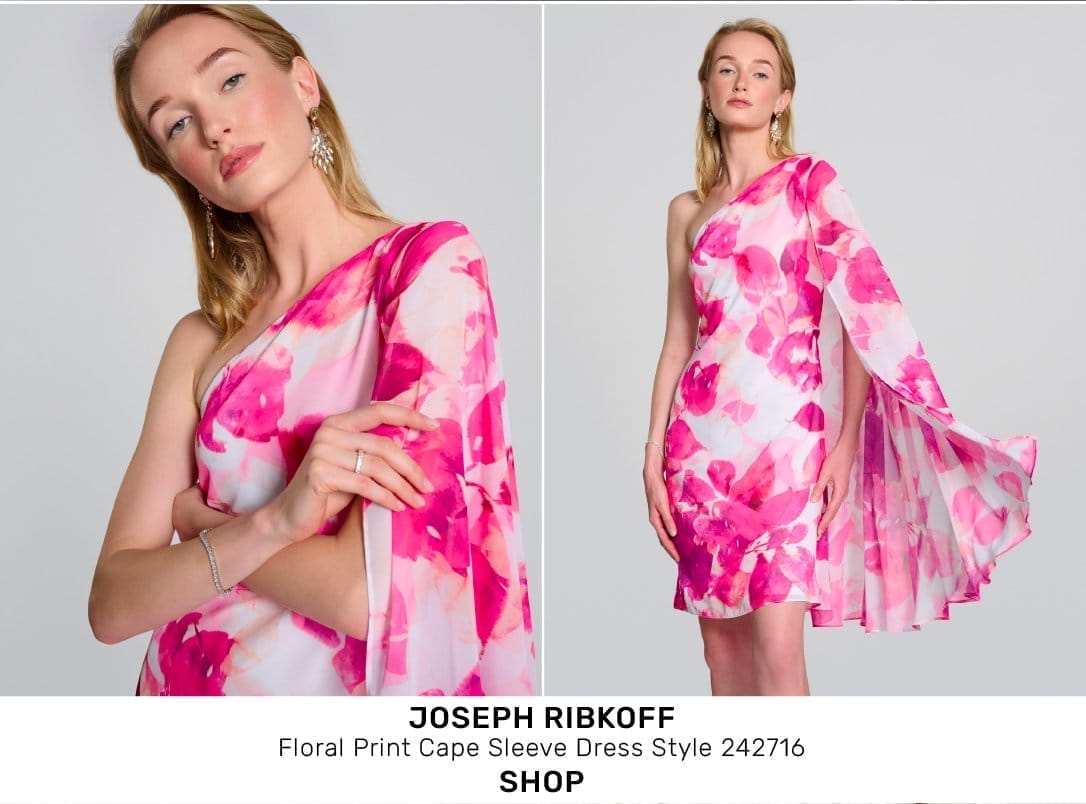 Floral Print Cape Sleeve Dress Style 242716