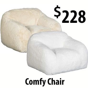 Comfy faux fur chair, your choice of two colors at \\$228