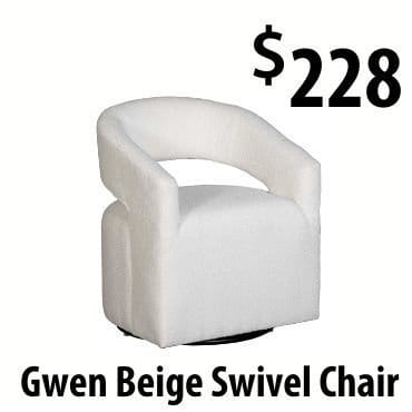White boucle swivel chair at \\$228