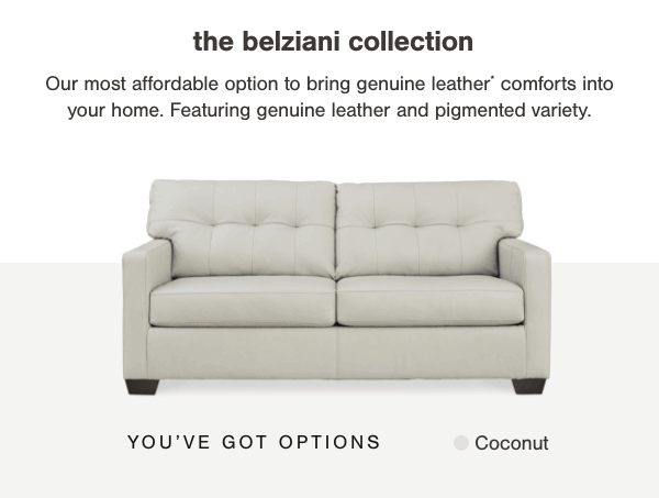 the belziani collection Our most affordable option to bring genuine leather comforts into your home. Featuring genuine leather and pigmented variety. 