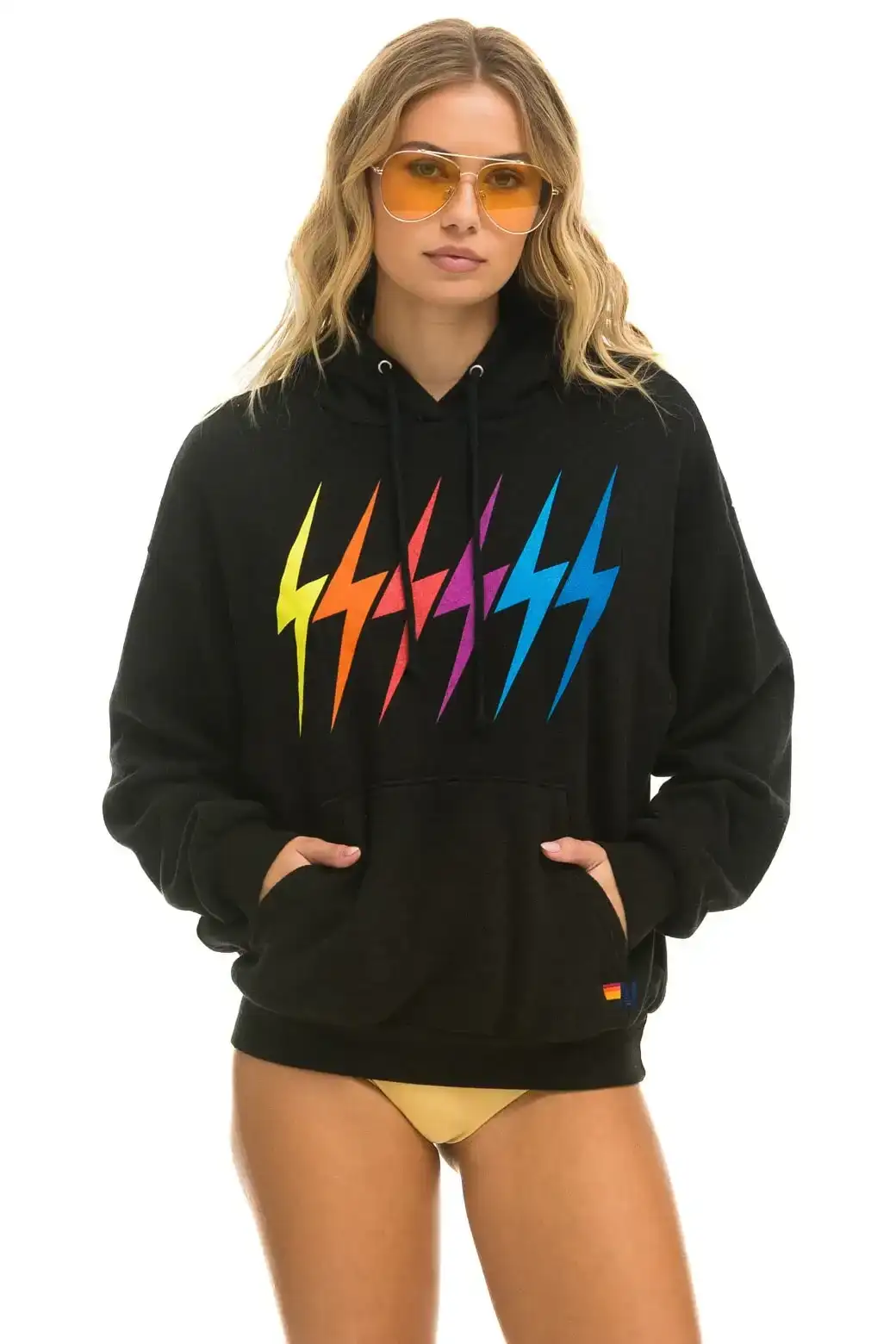 Image of BOLT GRADIENT RELAXED PULLOVER HOODIE - BLACK // RAINBOW