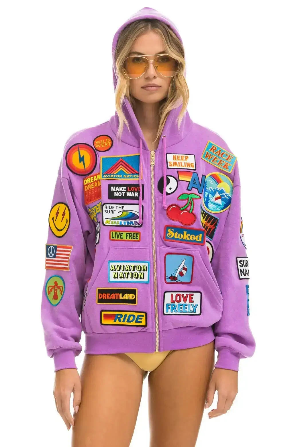 Image of VINTAGE PATCH ZIP HOODIE RELAXED - NEON PURPLE