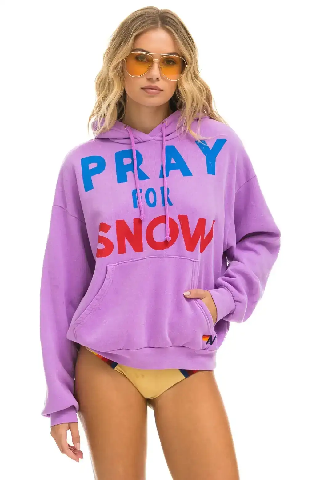 Image of PRAY FOR SNOW RELAXED PULLOVER HOODIE - NEON PURPLE