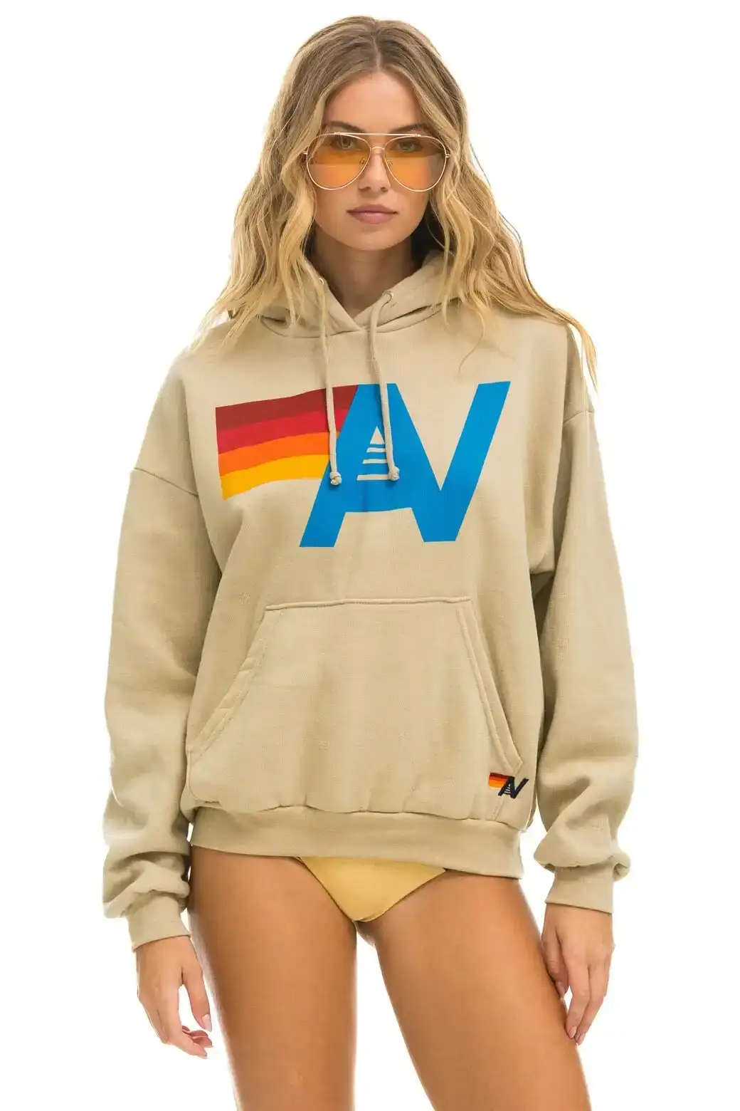 Image of LOGO PULLOVER RELAXED HOODIE - SAND