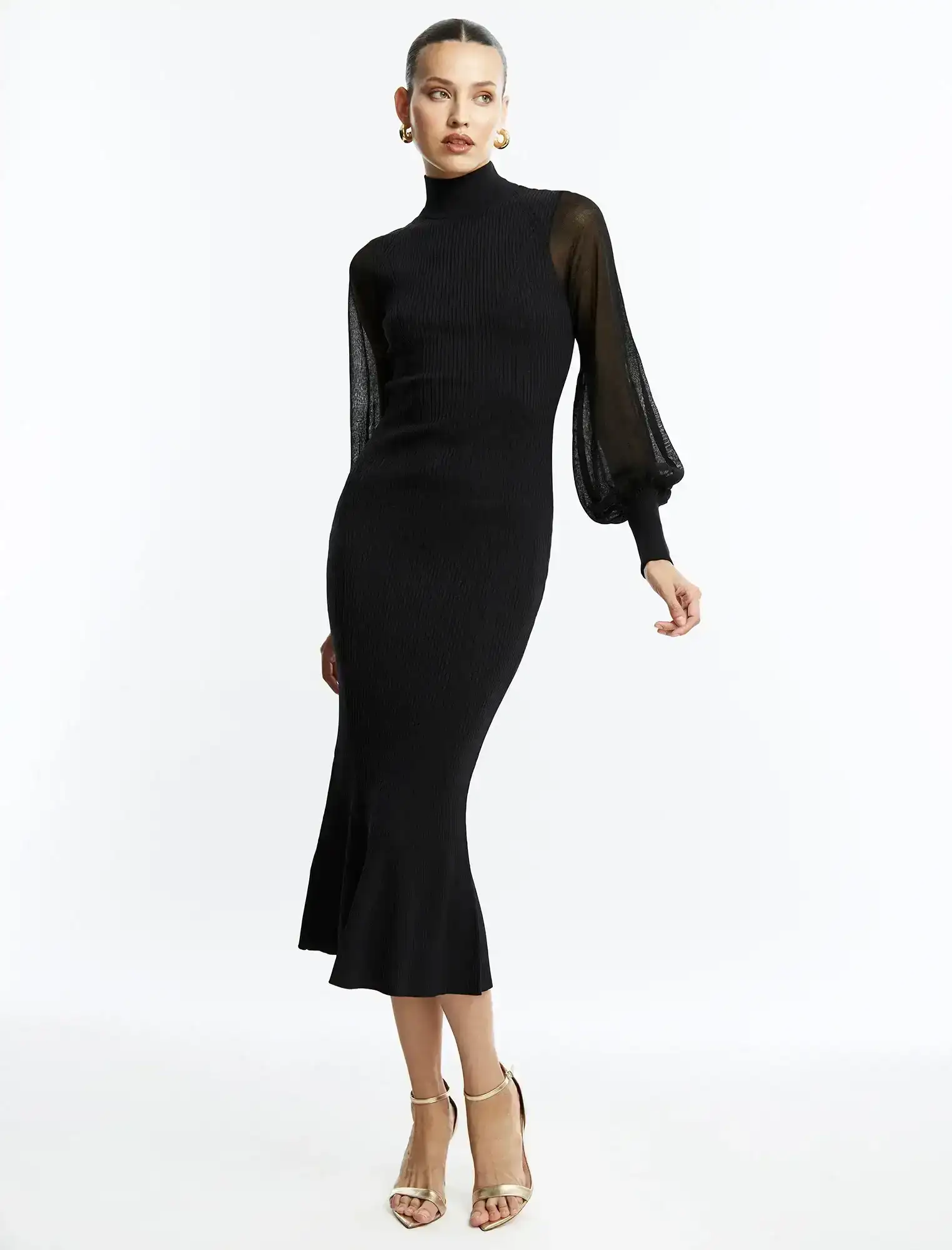Image of Florence Balloon Sleeve Fluted Dress
