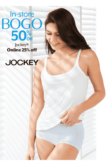 BOGO 50% off in-store, or 25% off online Jockey