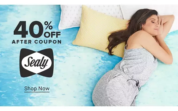 Image of a bed. 40% off after coupon. Sealy. Shop now.