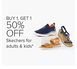 Three Skechers shoes. Buy one, get one 50% off Skechers for adults and kids.