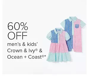 Men's shorts in blue, green, tan and light blue. 60% off men's and kids' Crown and Ivy and Ocean and Coast.