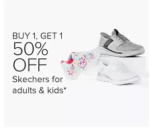 Three Skechers shoes. Buy one, get one 50% off Skechers for adults and kids.