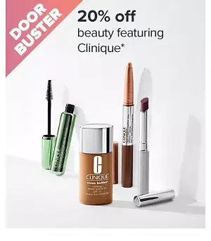 S20% off beauty featuring Clinique. Image of makeup products. Shop now.