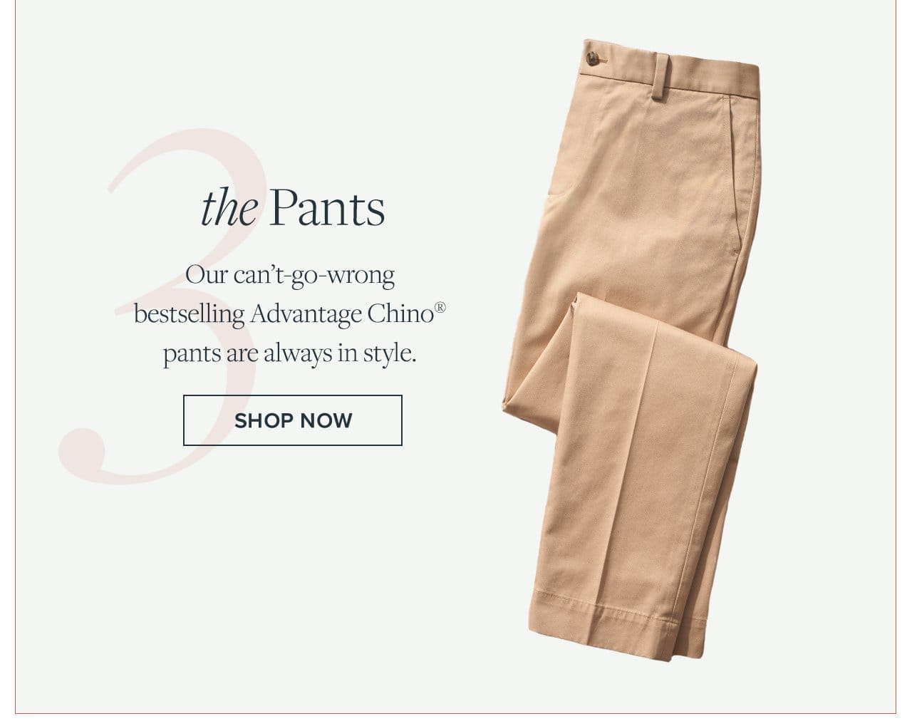 3) the Pants Our can't-go-wrong bestselling Advantage Chino pants are always in style. Shop Now