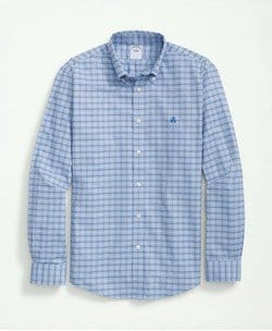 Stretch Cotton Non-Iron Oxford Polo Button Down Collar, Tattersall Shirt