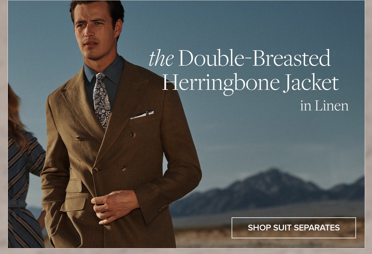 the Double-Breasted Herringbone Jacket in Linen Shop Suit Separates