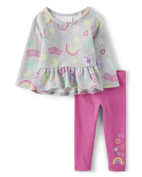 Toddler Girls Doodle 2-Piece Outfit Set - h/t mist