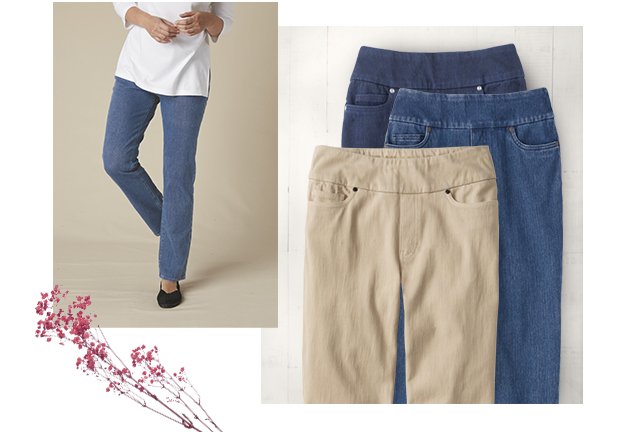 Knit Denim Mid Rise Straight-Leg Jeans