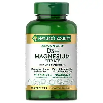 Nature's Bounty Advanced D3 + Magnesium Citrate Immune Formula, 180 Tablets