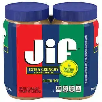 Jif Peanut Butter, Extra Crunchy, 48 oz, 2-Count