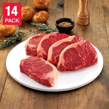 Great Southern Grass Fed Beef, ABF NY Strip CC Steak, (14/12 oz Per Steak), 14 Total Packs, 10.5 lbs Total