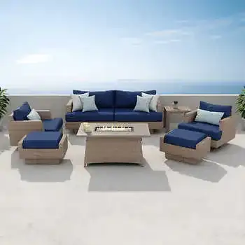Portofino Repose 7-Piece Fire Outdoor Seating Set
