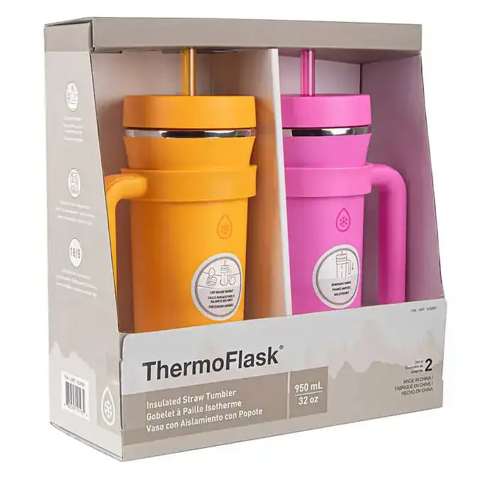 ThermoFlask 32 oz Insulated Standard Straw Tumbler with Handles
