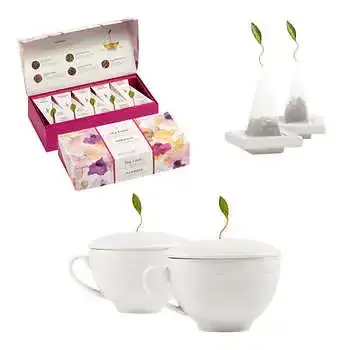 Tea Forte Mariposa Tea Bundle with 20 Pyramid Infusers, 2 Café Cups and 2 Tea Trays