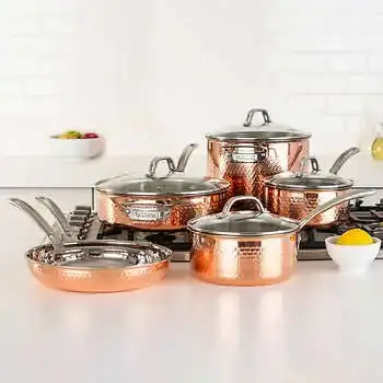 Viking 10-Piece 3-Ply Hammered Copper Clad Cookware Set