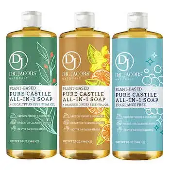 Dr. Jacobs Naturals Pure Castile Soap, Variety Pack, 32 oz, 3-Count