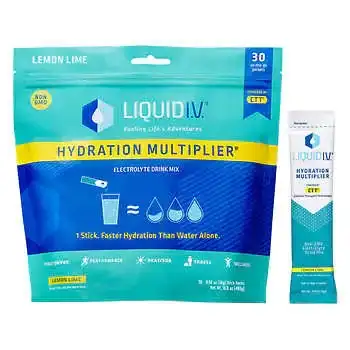Liquid I.V. Hydration Multiplier, 30 Individual Serving Stick Packs in Resealable Pouch, Lemon-Lime