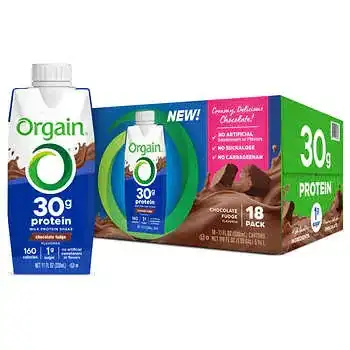 Orgain 30g Protein Shake, 11 fl oz, 18-Pack
