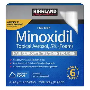 Kirkland Signature Hair Regrowth Treatment Minoxidil Foam for Men 2.11 oz, 6-Count