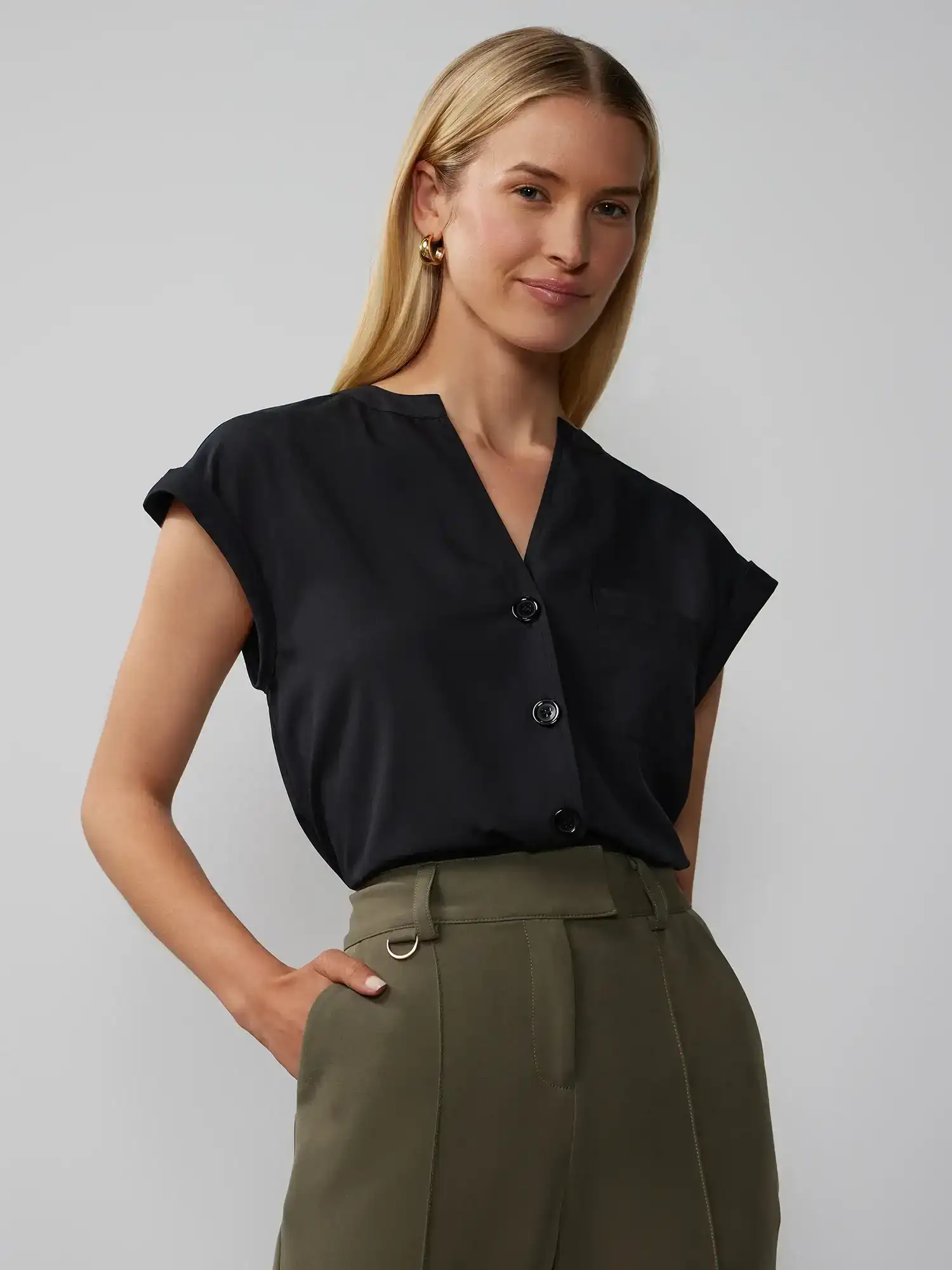 Image of Short Sleeve Button Down Top