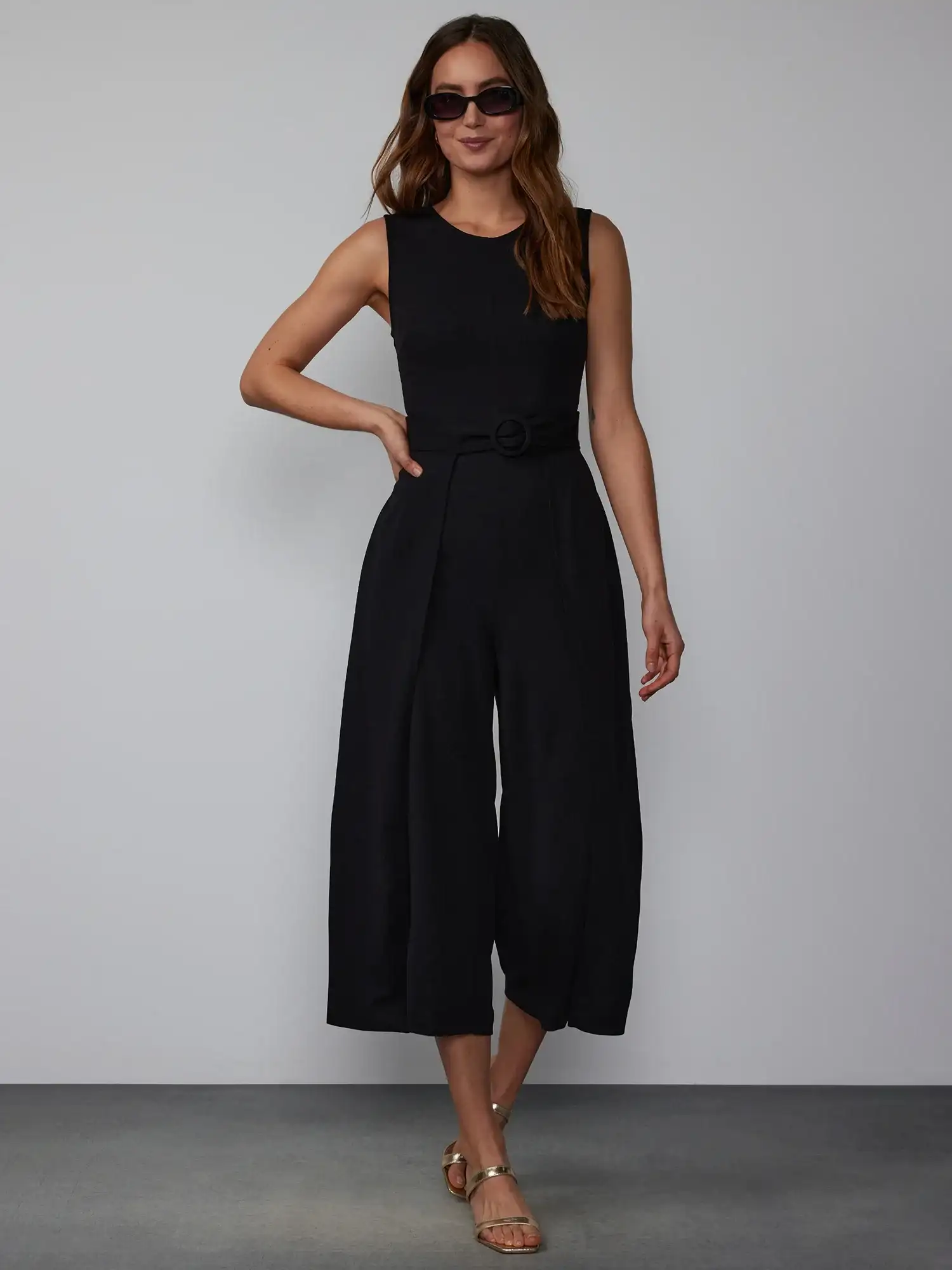Image of Scuba Crepe Belted Cropped Jumpsuit