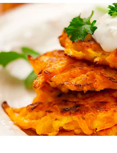 SWEET POTATO FRITTERS WITH BACON-SHALLOT JAM