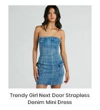 Trendy Girl Next Door Strapless Denim Mini Dress