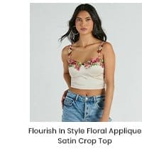 Flourish In Style Floral Applique Satin Crop Top