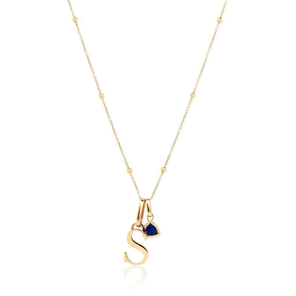 Image of Personalized Initial & Droplet Birthstone Necklace (Gold)