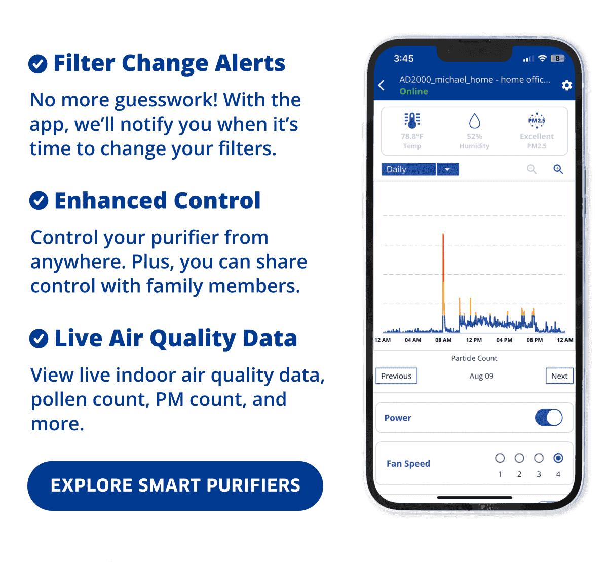 Filter Change Alerts | Enhanced Control.. | Explore Smart Purifiers