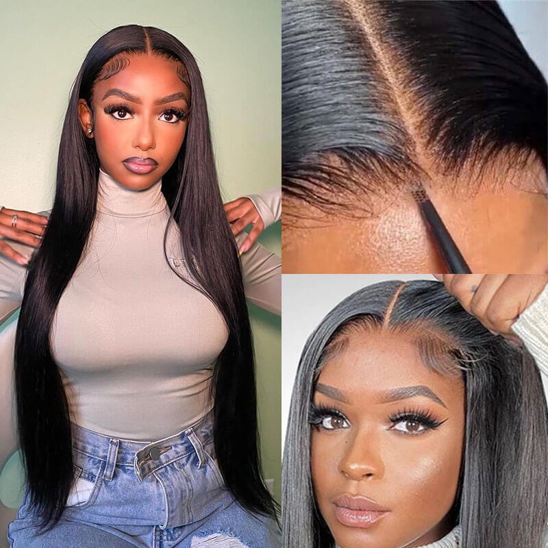 Straight Easy-Wear 13x4 Glueless Lace Front Upgrade HD Lace Natural Black Human Hair Wig Beginner-Friendly