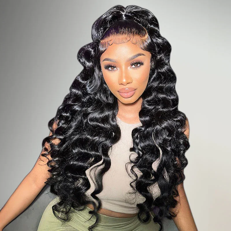 Loose Wave 6x5/13x4 Pre-cut Lace Frontal Human Hair Wig Natural Black Color