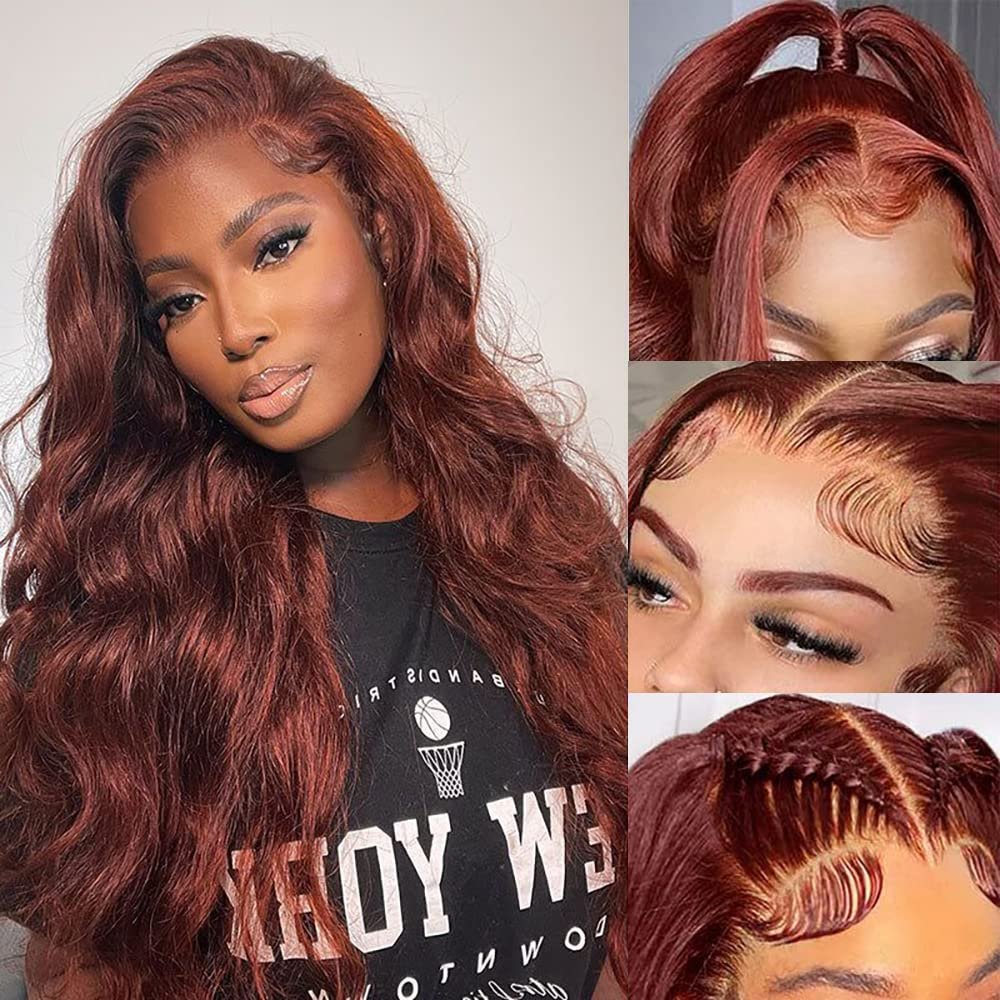 13x4 Lace Front #33 Reddish Auburn Color Body Wave Human Hair Color For Dark Skins Colored Wigs