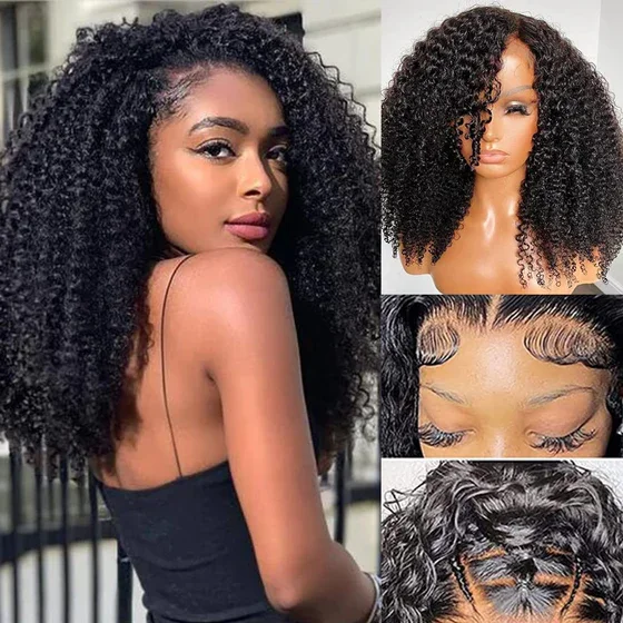 360 Lace Frontal Kinky Straight Natural Black Curly Human Hair Wig Free Part - Arabella Hair