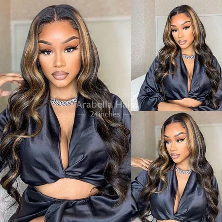 13x4 Pre-Cut Glueless Lace Front Highlight #30 Colored Body Wave Wear&amp;Go Human Hair Wig Beginner-Friendly