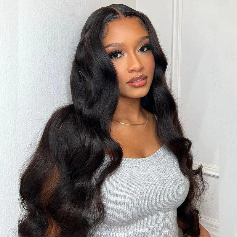 30" Glusless 6x5 Pre-cut Lace Closure Loose Body Wave Easy-Wear Natural Black Human Hair Wigs Beginner-Friendly with C-Part Design