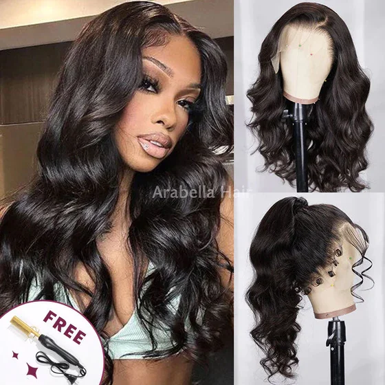 360 Full Lace Frontal Body Wave Wig - Free Part Human Hair Wig with Baby Hair Natural Black