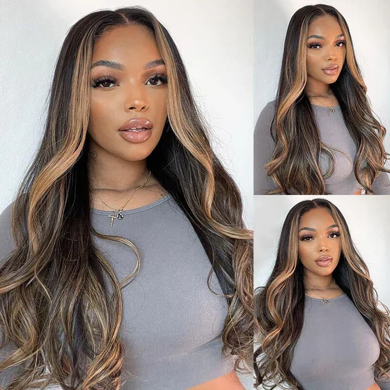 18&quot; 4x4 Glueless Lace Highlight Body Wave #30 Colored Human Hair Wig