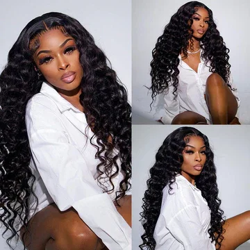 Loose Wave 6x5/13x4 Pre-cut Lace Frontal Human Hair Wig Natural Black Color