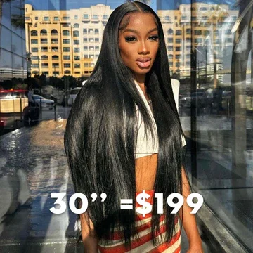 30“ 13x4 Lace Front Straight Bleached Knots Natural Black Human Hair Wig Free Part